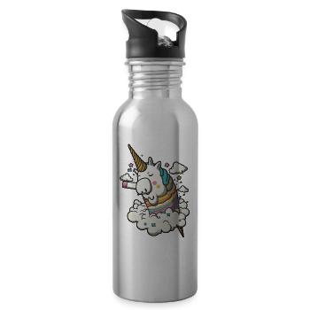Licorne fantastique rêveuse sur un nuage - Gourde avec paille intégrée - argent clair - Droite