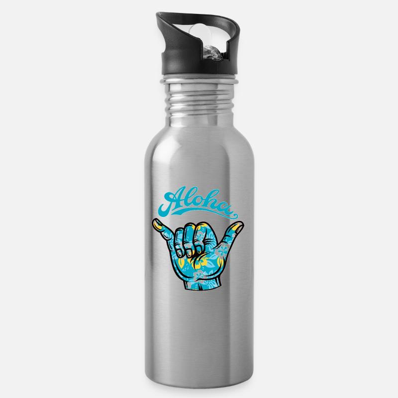 4 Aloha Shaka - Trinkflasche mit integriertem Trinkhalm - Lightsilver