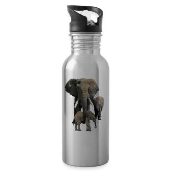 Maman éléphant avec des bébés comme dessin - Gourde avec paille intégrée - argent clair - Droite
