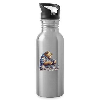 Mein Morgen Bär Zeitung Lesen - Trinkflasche mit integriertem Trinkhalm - Lightsilver - Rechts