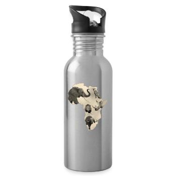 Africa Big 5 - Elephant Lion Leopard Buffalo Rhino - Water bottle with straw - silver - Right