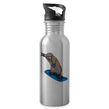 Otter Snowboarder Snowboard - Water bottle with straw - silver - Right