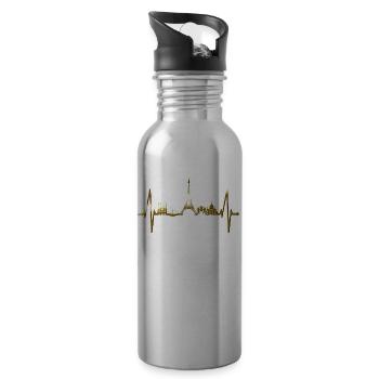 Paris Skyline Heartbeat Eiffel Tower France - Water bottle with straw - silver - Right