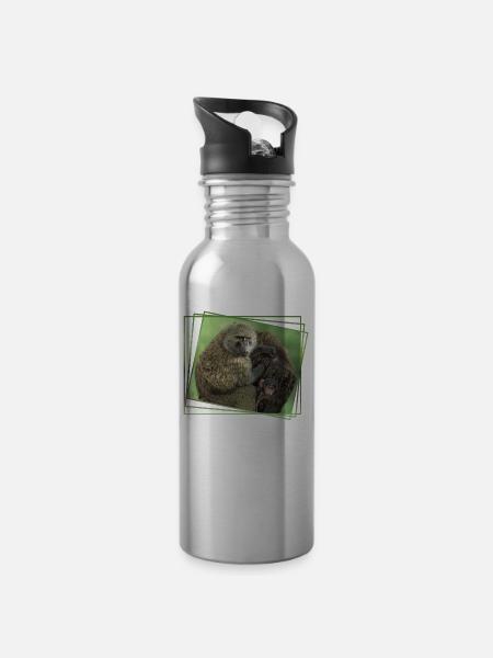 Pavian Familie - Affen - Primaten Wildtier Africa - Trinkflasche mit integriertem Trinkhalm - Lightsilver