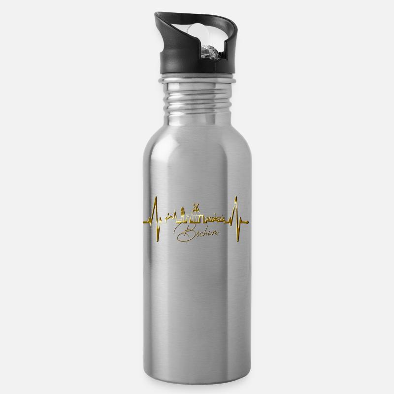 Bochum Herzschlag Bochumer Skyline Heimat Ruhrpott - Trinkflasche mit integriertem Trinkhalm - Lightsilver