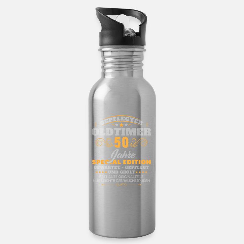 50 Jahre Geburtstag Geschenk Deko Design Geschenke - Trinkflasche mit integriertem Trinkhalm - Lightsilver