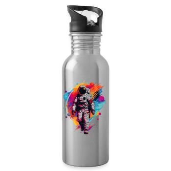 Astronaute coloré - Gourde avec paille intégrée - argent clair - Droite