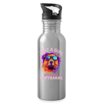Capybara with sunglasses Capybara Girl - Water bottle with straw - silver - Right