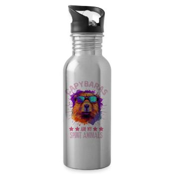 Capybara mit Sonnenbrille - Trinkflasche mit integriertem Trinkhalm - Lightsilver - Rechts