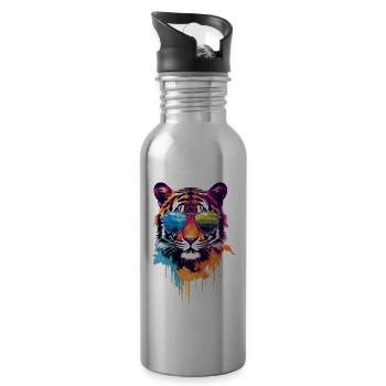 Colorful tiger with sunglasses - Water bottle with straw - silver - Right