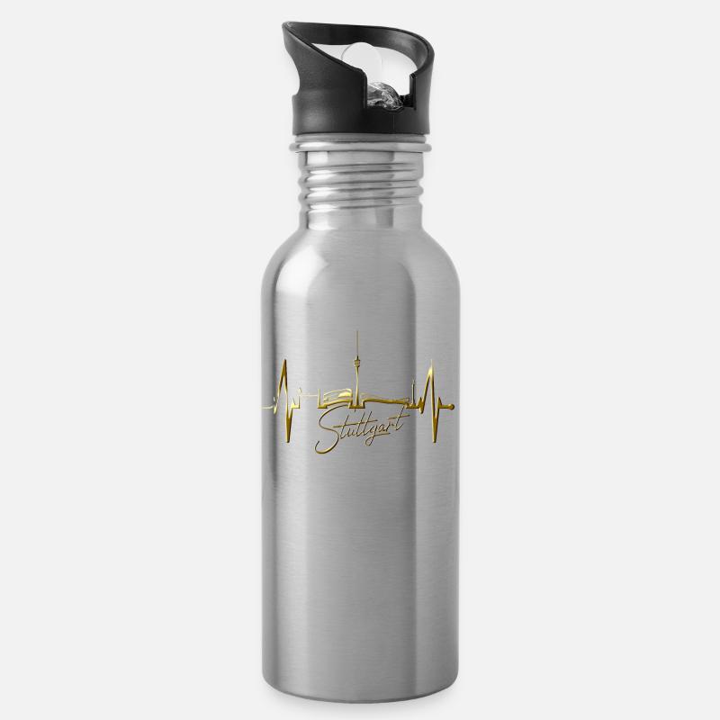 Stuttgart Skyline Herzschlag Herz Stuttgarter Fan - Trinkflasche mit integriertem Trinkhalm - Lightsilver