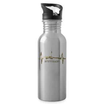 Stuttgart Skyline Herzschlag Herz Stuttgarter Fan - Trinkflasche mit integriertem Trinkhalm - Lightsilver - Rechts