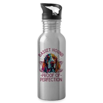 Basset Hound Lovers Colorful Basset Hound Art - Water bottle with straw - silver - Right