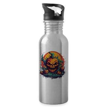Bad Pumpkin Böser Kürbis Halloween - Trinkflasche mit integriertem Trinkhalm - Lightsilver - Rechts