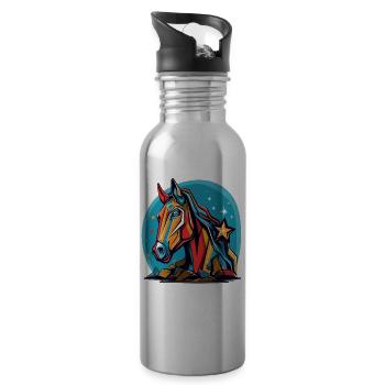 Stars and a colorful horse - Water bottle with straw - silver - Right