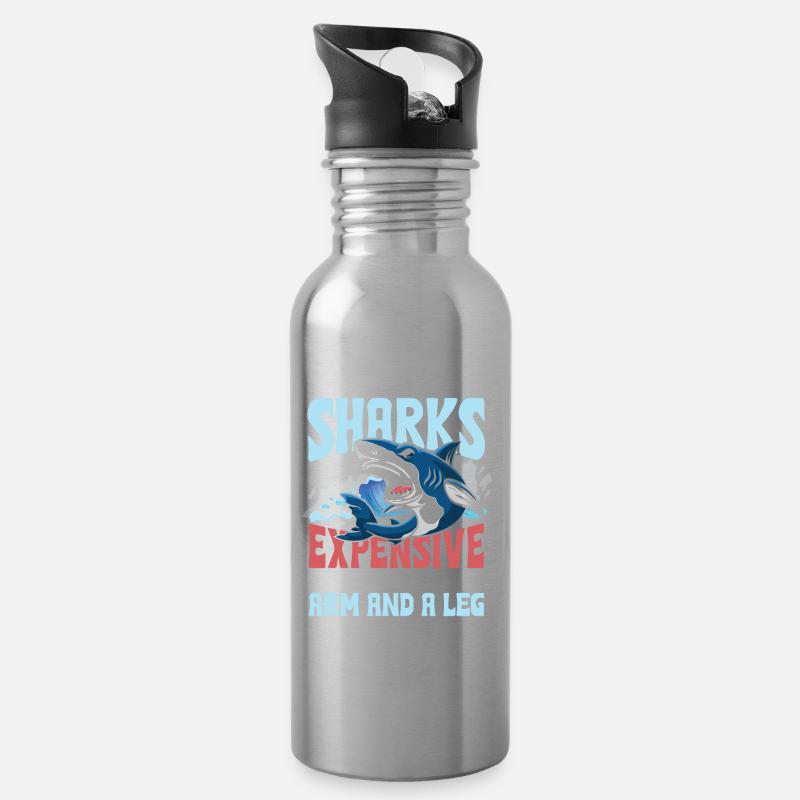 Swimming With Sharks - Trinkflasche mit integriertem Trinkhalm - Lightsilver