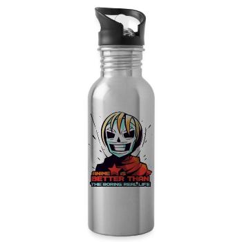 Maske-Anime-Mädchen: Besser als das echte Leben - Trinkflasche mit integriertem Trinkhalm - Lightsilver - Rechts
