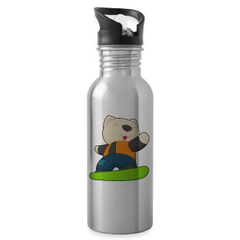 Katze Snowboarder Snowboard - Trinkflasche mit integriertem Trinkhalm - Lightsilver - Rechts