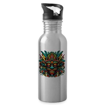 Tiki Kultur Maori Maske für einen Tkik Fans - Trinkflasche mit integriertem Trinkhalm - Lightsilver - Rechts