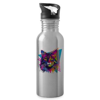 Maine Coon 80s Style - Water bottle with straw - silver - Right