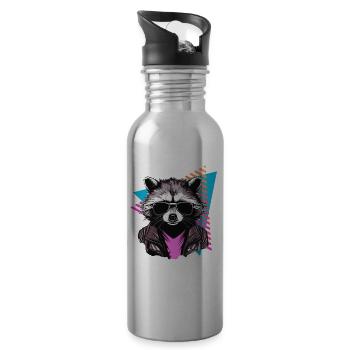 Raccoon with sunglasses 80s style - Water bottle with straw - silver - Right
