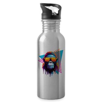Chimpanzee with sunglasses 80s style - Water bottle with straw - silver - Right