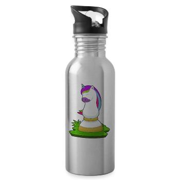 Einhorn Schachfigur Springer Schach - Trinkflasche mit integriertem Trinkhalm - Lightsilver - Rechts