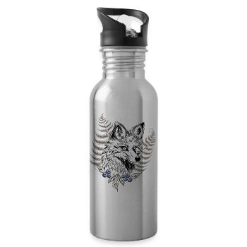 Fuchs mit Farn und Blaubeeren - Trinkflasche mit integriertem Trinkhalm - Lightsilver - Rechts