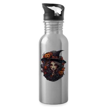 Schöne Hexe im Anime-Stil, Halloween - Trinkflasche mit integriertem Trinkhalm - Lightsilver - Rechts