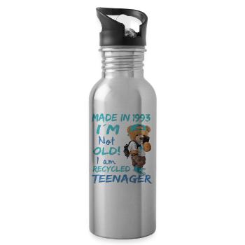 1993 Geburtstag Teddy funny old Teenager - Trinkflasche mit integriertem Trinkhalm - Lightsilver - Rechts