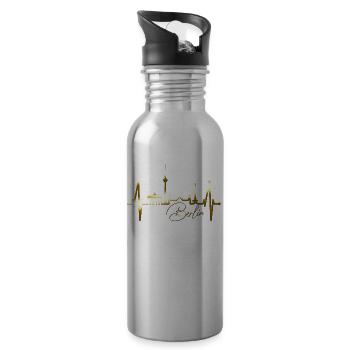 Berlin Skyline Herzschlag Herz Liebe Love Berliner - Trinkflasche mit integriertem Trinkhalm - Lightsilver - Rechts