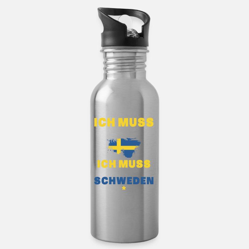 Ich Muss Gar Nix Ich Muss Nur Nach Schweden - Trinkflasche mit integriertem Trinkhalm - Lightsilver