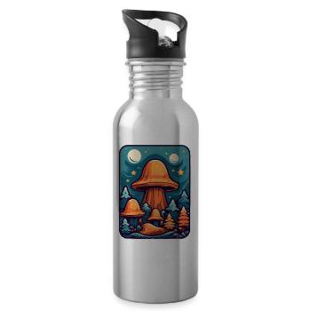 Enchanting forest of trees and mushrooms - Water bottle with straw - silver - Right