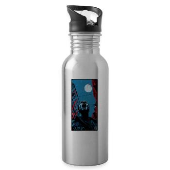A young man screams in the horror of the dark city - Water bottle with straw - silver - Right