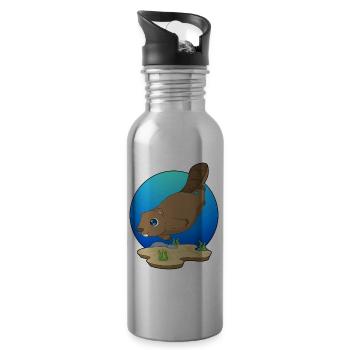Biber Taucher Tauchen - Trinkflasche mit integriertem Trinkhalm - Lightsilver - Rechts