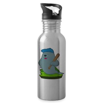 Seehund Baseball Baseballschläger - Trinkflasche mit integriertem Trinkhalm - Lightsilver - Rechts