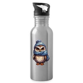 Winter süsse Eule - Trinkflasche mit integriertem Trinkhalm - Lightsilver - Rechts