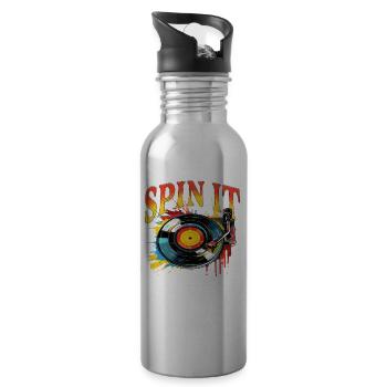 Vinyl Schallplatte Platte LP Plattenspieler Retro - Trinkflasche mit integriertem Trinkhalm - Lightsilver - Rechts
