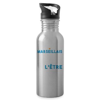 J'aime Marseille Je suis Supporter de Marseille - Gourde avec paille intégrée - argent clair - Droite