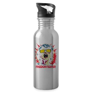 pop art Frau Freiheitskämpferin mit Sonnebrille - Trinkflasche mit integriertem Trinkhalm - Lightsilver - Rechts