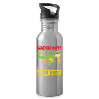Exhausted Painter Annoy At Your Own Risk - Trinkflasche mit integriertem Trinkhalm - Lightsilver - Rechts