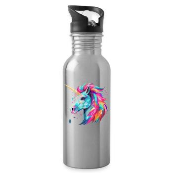 Unicorn in glass style - Water bottle with straw - silver - Right