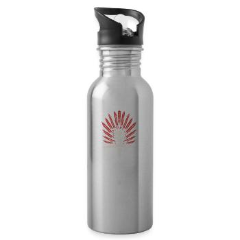 Tribe of feathers and skulls, the indigenous man - Water bottle with straw - silver - Right