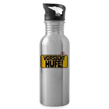 Achtung Pferde: Vorsicht Hufe - Trinkflasche mit integriertem Trinkhalm - Lightsilver - Rechts