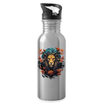 lion, lion head, strong, wild, pride, brave, royal, - Water bottle with straw - silver - Right