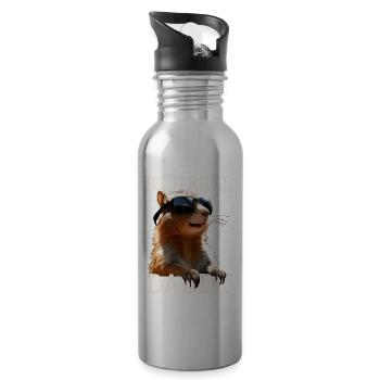 Squirrel Daddy Squirrel Dad Father's Day Dad - Water bottle with straw - silver - Right