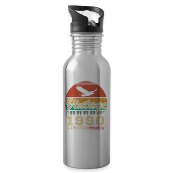 1990's Vintage Original 1990's Birthday Gift - Water bottle with straw - silver - Right