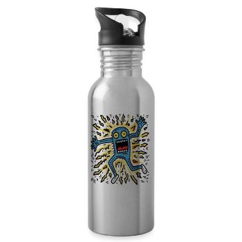 Verspielte Pop-Art: Verrückter Cartoon - Trinkflasche mit integriertem Trinkhalm - Lightsilver - Rechts