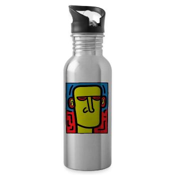 Pop Art Art Portrait, Muet, Silence - Gourde avec paille intégrée - argent clair - Droite