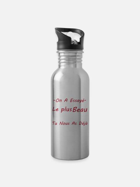 Papou Cadeau humour papa fête des pères - Gourde avec paille intégrée - argent clair